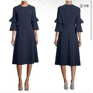 Tibi size 4 navy blue midi dress bell sleeves
